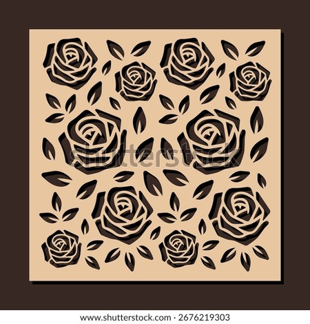 Laser cut decorative panel with roses flowers pattern. Vector floral design for home interior decor, privacy screen, wall art, room dividers. Square template for cnc, plasma and plotter cutting