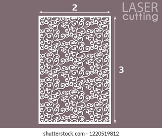 Laser cut decorative panel template. Interior screen with swirls pattern. Wall or window panel cutting template. Cabinet fretwork panel. Die cut invitation card, wood carving.