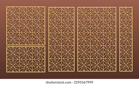 Laser Cut Decorative Panels Bundle,Laser cut pattern set. Vector design with elegant geometric ornament, abstract floral grid, mesh. Template for cnc cutting, decorative panels of wood, metal, paper