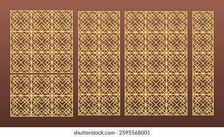 Laser Cut Decorative Panels Bundle,Laser cut pattern set. Vector design with elegant geometric ornament, abstract floral grid, mesh. Template for cnc cutting, decorative panels of wood, metal, paper