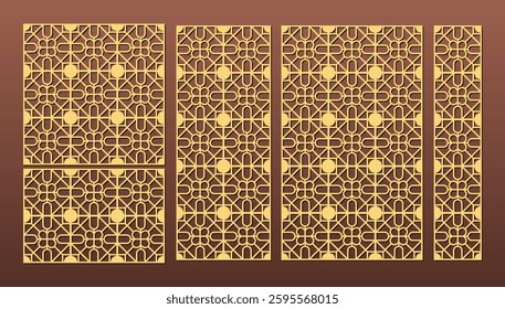 Laser Cut Decorative Panels Bundle,Laser cut pattern set. Vector design with elegant geometric ornament, abstract floral grid, mesh. Template for cnc cutting, decorative panels of wood, metal, paper
