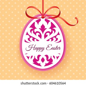 Laser cut Easter egg with floral pattern. Template for greeting cards, tags, invitations, interior elements. Vector paper cutting ornamental panel.