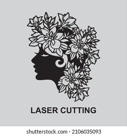 Laser Cut Engrave Girl Head With Floral Hair