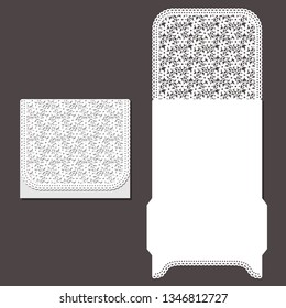 Laser cut envelope template for invitation wedding card. Paper greeting card with lace border. Cut out template for cutting. Suitable for laser cutting. 