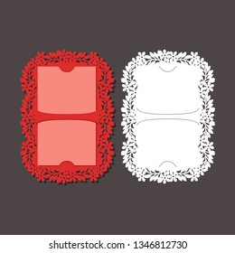 Laser cut envelope template for invitation wedding card. Paper greeting card with lace border. Cut out template for cutting. Suitable for laser cutting. 