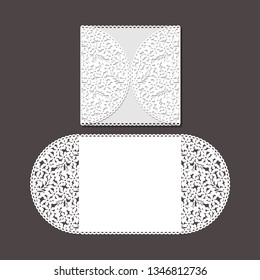 Laser cut envelope template for invitation wedding card. Paper greeting card with lace border. Cut out template for cutting. Suitable for laser cutting. 