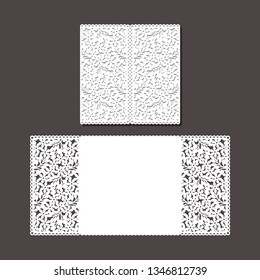 Laser cut envelope template for invitation wedding card. Paper greeting card with lace border. Cut out template for cutting. Suitable for laser cutting. 