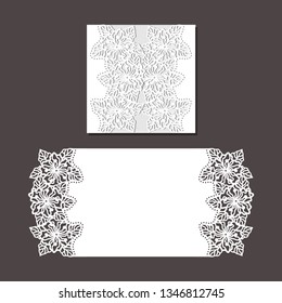 Laser cut envelope template for invitation wedding card. Paper greeting card with lace border. Cut out template for cutting. Suitable for laser cutting. 