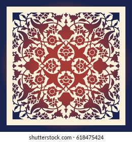 Laser cut floral arabesque ornament pattern vector. Template cutting wedding invitation, greeting card. Silhouette pattern printing, engraving, laser cutting paper, wood, metal, stencil manufacturing