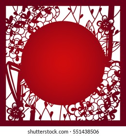 Laser cut flower asian china pattern for decorative panel. Vector template ready for printing, postcards packets, wedding invitation, engraving, paper, wood, metal.