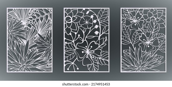 Laser Cut Flower Panel, Stencil Divider. Wall Art For Home Decor, Room Divider Screens, Paper Craft, Card Background. Vector Illustration