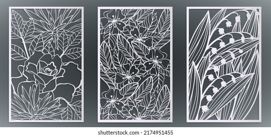 Laser Cut Flower Panel, Stencil Divider. Wall Art For Home Decor, Room Divider Screens, Paper Craft, Card Background. Vector Illustration