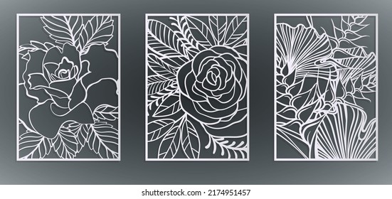 Laser Cut Flower Panel, Stencil Divider. Wall Art For Home Decor, Room Divider Screens, Paper Craft, Card Background. Vector Illustration