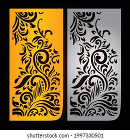 Laser cut flower panels, CNC Cutting Template, Vector laser cutting pattern design, Golden color pattern and black color background