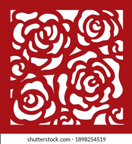 Laser cut flower roses panel. Vector template for laser cut, papercut, silhouette stencil cameo cricut.