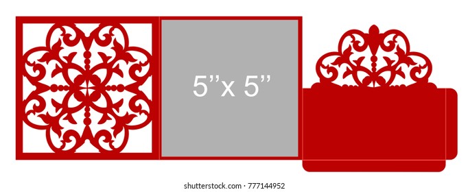 Laser cut flower template for envelope. Vector ready for printing, postcards packets, wedding invitation, engraving. Classical flower ornament.
