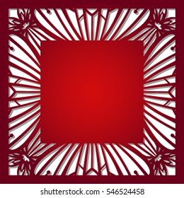 Laser cut flowers quadre pattern for decorative panel. Vector template ready for printing, postcards packets, wedding invitation, engraving, paper, wood, metal.