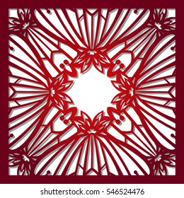 Laser cut flowers quadre pattern for decorative panel. Vector template ready for printing, postcards packets, wedding invitation, engraving, paper, wood, metal.