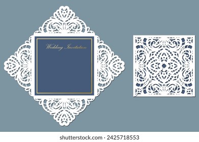 Laser cut four fold card with lace cut out pattern.