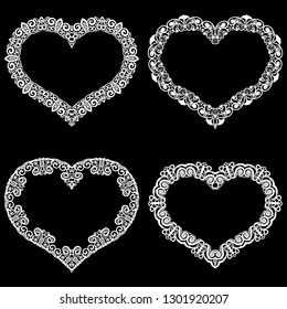 Laser cut frame in the shape of a heart with lace border.  A set of the foundations for paper doily for a wedding.  Vector templates for cutting out.