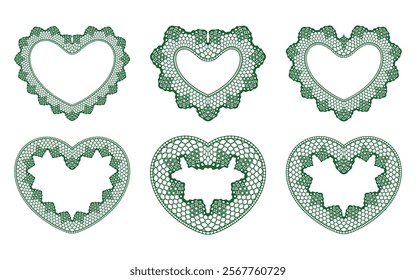 Laser cut frame in the shape of a heart with lace border. A set of the foundations for paper doily for a wedding. Vector templates for cutting out.