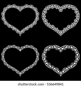 Laser cut frame in the shape of a heart with lace border.  A set of the foundations for paper doily for a wedding. A set of  valentines or photo frames. Vector templates for cutting out.