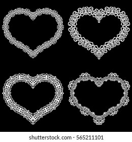 Laser cut frame in the shape of a heart with lace border.  A set of the foundations for paper doily for a wedding. A set of   photo frames. Vector templates for cutting out.