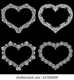 Laser cut frame in the shape of a heart with lace border.  A set of the foundations for paper doily for a wedding.  Vector templates for cutting out.