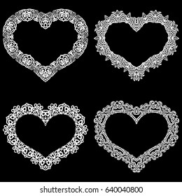 Laser cut frame in the shape of a heart with lace border.  A set of the foundations for paper doily for a wedding.  Vector templates for cutting out.