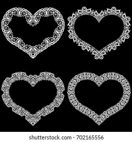 Laser cut frame in the shape of a heart with lace border.  A set of the foundations for paper doily for a wedding.  Vector templates for cutting out.