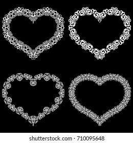 Laser cut frame in the shape of a heart with lace border.  A set of the foundations for paper doily for a wedding.  Vector templates for cutting out.