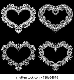 Laser cut frame in the shape of a heart with lace border.  A set of the foundations for paper doily for a wedding.  Vector templates for cutting out.