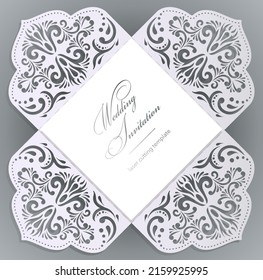 Laser cut gate folding card, floral envelope for wedding invitations.