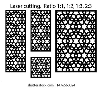 Laser cut geometric template set. Laser cutting vector pattern. Panels and screens for cnc cut.