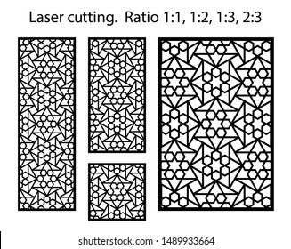 Laser cut geometric template set. Laser cutting vector pattern. Panels and screens for cnc cut.