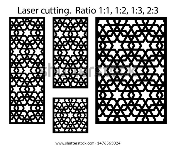 Laser cut geometric template\
set. Laser cutting vector pattern. Panels and screens for cnc\
cut.