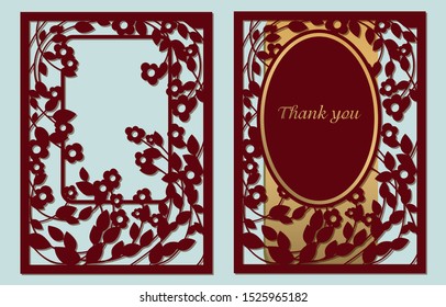 Laser cut greeting card design. Template for decorative element, postcard, cover. Place for text vegetable frame. Vector design.