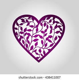 Laser cut heart label. Die cut heart shapes with swirl. Shapes for Valentine's Day.