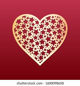 Laser cut heart with stars pattern. Template for cutting, interior design, layouts wedding cards, invitations, Valentine's Day cards. Vector cut heart.