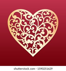 Laser cut heart with swirls pattern. Template for cutting, interior design, layouts wedding cards, invitations, Valentine's Day cards. Vector floral heart.