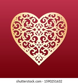 Laser cut heart with swirls pattern. Template for cutting, interior design, layouts wedding cards, invitations, Valentine's Day cards. Vector floral heart.