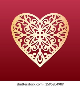 Laser cut heart with swirls pattern. Template for cutting, interior design, layouts wedding cards, invitations, Valentine's Day cards. Vector floral heart.
