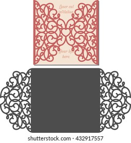 Laser Cut Invitation Card. Laser cutting pattern for invitation wedding card. Wedding invitation envelope template.
