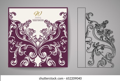 Laser Cut Invitation Card. Laser cutting pattern for invitation wedding card. Vector