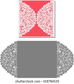 Laser Cut Invitation Card. Laser-cut pattern for invitation wedding card. Wedding invitation envelope template.
