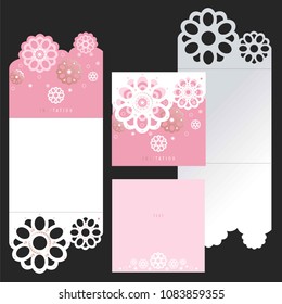 Laser cut invitation template for wedding party, birthday, anniversary. Cutout paper card with decorative flowers. 