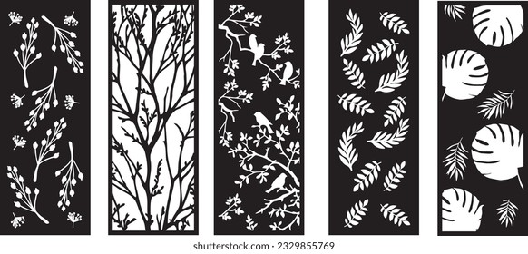 Laser cut leafs panel. room divider screens, paper craft, card background.