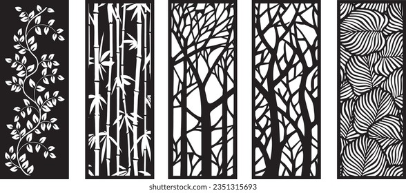 Laser cut leafs panel. room divider screens, paper craft, card background.