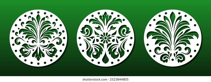 Laser cut mandala design, cnc cutting stencil. Floral pattern for coaster, wall art, pendant. Decorative oriental elements, home decor. Vector illustration