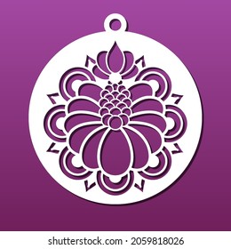 Laser cut mandala pendant, coaster or decorative hanging panel.  Cnc cutting stencil. CNC cutting stencil. Paper art; mandala design with floral pattern. Home decor,  vector illustration